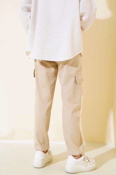 Bel Lastikli Kargo Pantolon Bej - Resim 3