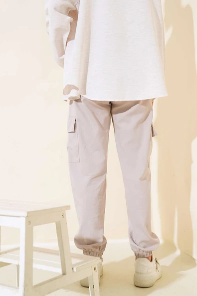 Bel Lastikli Kargo Pantolon Taş - Resim 3