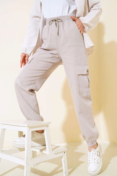 Bel Lastikli Kargo Pantolon Taş ürün görseli 1
