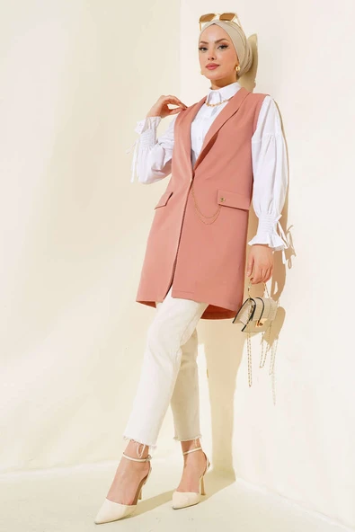 Önü Düğmeli Yelek Gül Kurusu ürün görseli