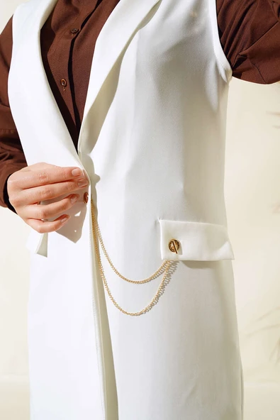 Önü Düğmeli Yelek Ekru - Resim 4