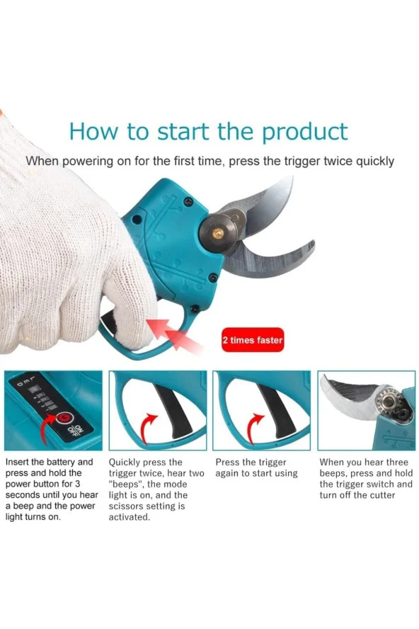 Profesyonel Çift Akülü Kömürsüz Motor Dijital Emniyetli Akülü Dal Kesme Makası