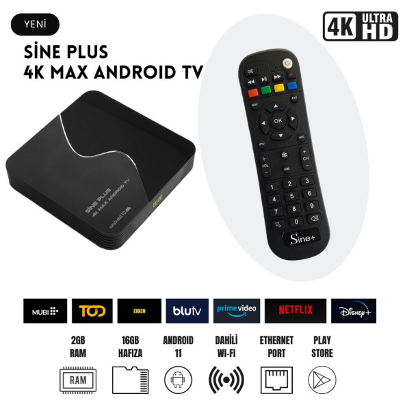 Sine Plus 4k Max 2gb Ram 16gb Hafıza Android 11 4k Uhd Medya Player