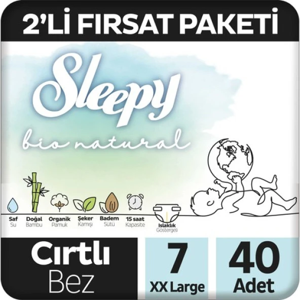 Sleepy Bio Natural Fırsat Paketi 7 XXL Beden Bebek Bezi 40'lı