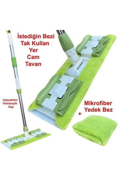 Teleskopik Saplı Mop Istediğin Bezi Tak Kullan Saplı + Yedek Bez