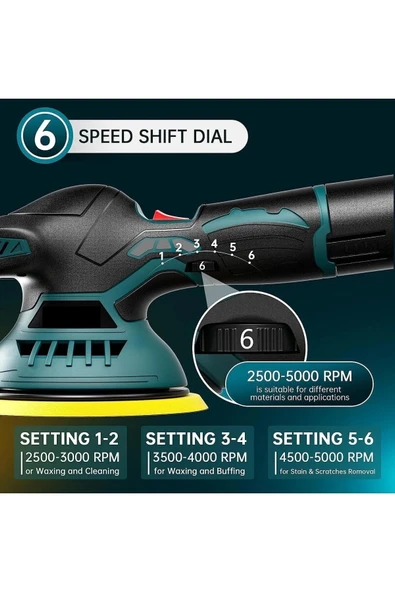 Orbital Kablosuz Akülü Lityum 2x Batarya 6 Devir Ayarlı Detay Pasta Cila Polisaj Makinesi Ful Takım - 2
