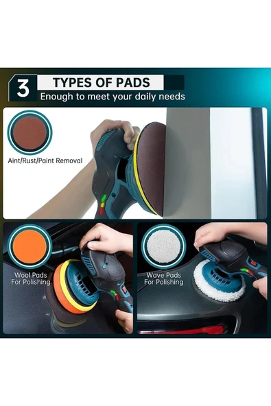 Orbital Kablosuz Akülü Lityum 2x Batarya 6 Devir Ayarlı Detay Pasta Cila Polisaj Makinesi Ful Takım - 5