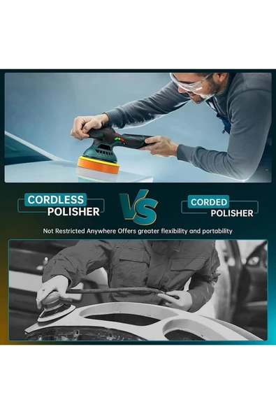 Orbital Kablosuz Akülü Lityum 2x Batarya 6 Devir Ayarlı Detay Pasta Cila Polisaj Makinesi Ful Takım - 6