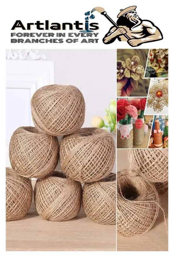 Jüt İpi Kırnap 100 Metre 1 Adet Mumlu Kırnap İplik Jüt İp Kendir İp Süs Naturel Doğal İplik Hasır İplik Çuval İp - 3