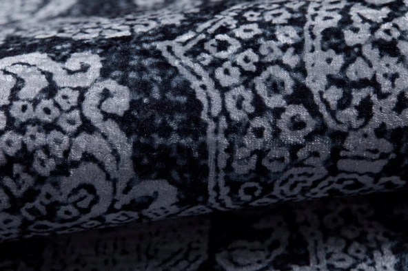 Halı Atölyesi Antrasit Salon&Yolluk Dijital Baskılı Makinede Yıkanabilir Kaymaz Taban Saçaklı Halı HA188 - Resim 4