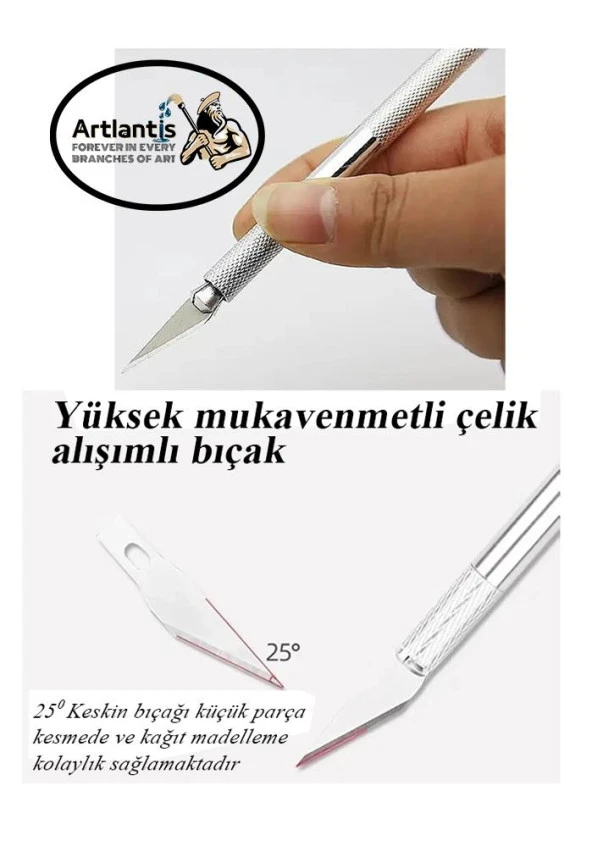 Çelik Cetvel 30 cm ve Kretuar Bıçağı 5 Yedek Bıcaklı 1 Adet Paslanmaz Çelik Metal Çetvel 30 Santimetre - 8