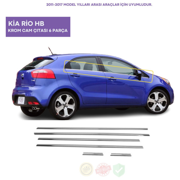 Kia Rio Hb Uyumlu Kasa Krom Cam Çıtası 6 Parça ( 2011-2017  )Paslanmaz Çelik - 3