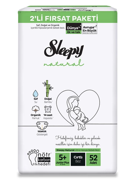 Sleepy Natural Bebek Bezi 2'Li Fırsat Paketi 5+ Beden 52 Adet