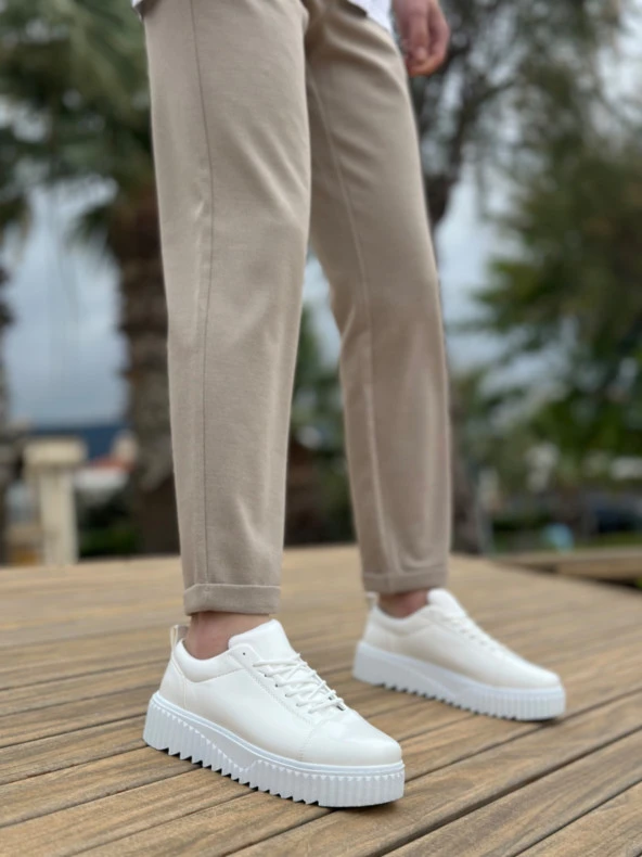 BA8104 BOA Yüksek Taban Rugan Beyaz Bağcıklı Erkek Ayakkabı - 2