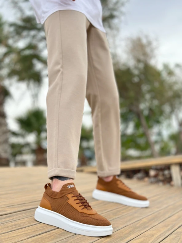 BA0812 Özel Örme Triko Tarz Taba Renk Spor Ayakkabı - 2