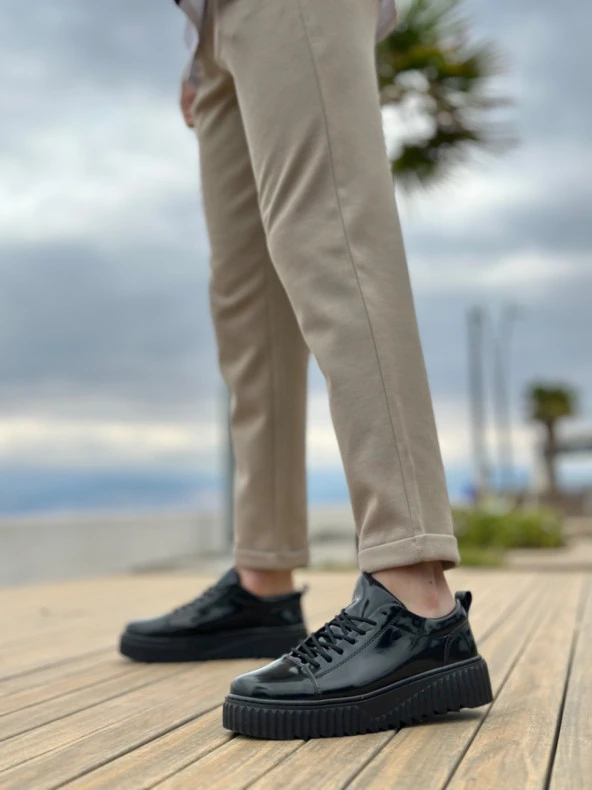 BA8104 BOA Yüksek Taban Rugan Siyah Bağcıklı Erkek Ayakkabı - Resim 3