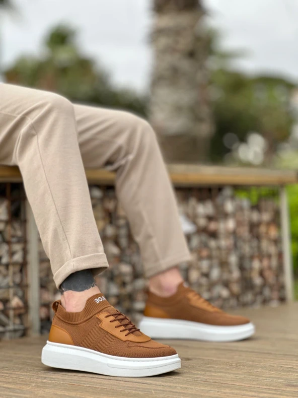 BA0812 Özel Örme Triko Tarz Taba Renk Spor Ayakkabı - 3