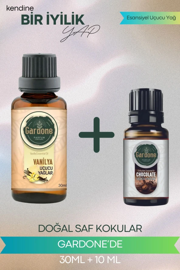 Vanilya 30 ml + Çikolata 10 ml (Oda Kokusu Aroma Terapi Buhurdanlık/Difüzör Yağı) Set 2 Adet