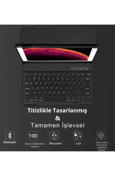 Qpen iPad Pro 2022 12.9 inç  Uyumlu Klavyeli Tablet Kılıf - Resim 3