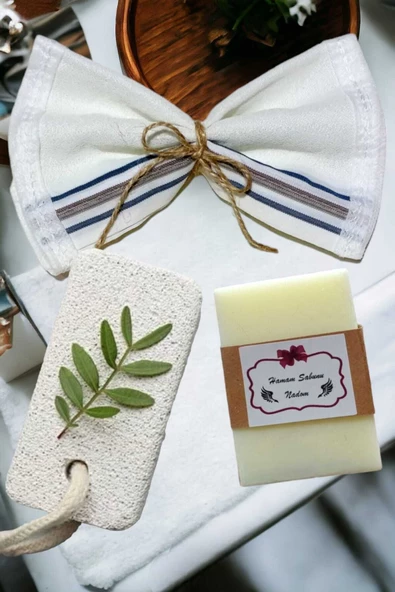 3'lü Geleneksel Türk Hamam Seti Hamam Kokulu Sabun Ponza Taşı Kese Spa Banyo Klasik Hediye Seti - 4