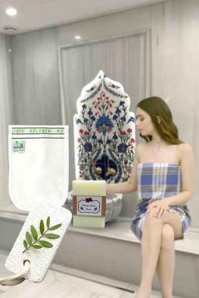 3'lü Geleneksel Türk Hamam Seti Hamam Kokulu Sabun Ponza Taşı Kese Spa Banyo Klasik Hediye Seti - 3