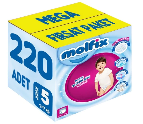 Molfix Külot Bebek Bezi Beden:5 (12-17KG) Junior 220 Adet Mega Fırsat Pk