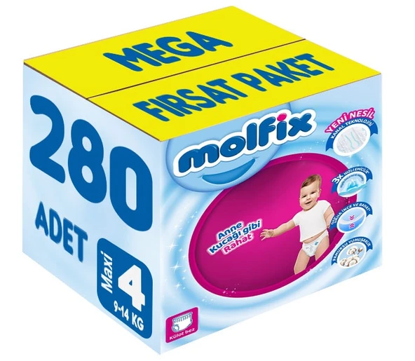 Molfix Külot Bebek Bezi Beden:4 (9-14KG) Maxi 280 Adet Mega Fırsat Pk