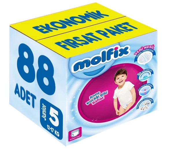 Molfix Külot Bebek Bezi Beden:5 (12-17KG) Junior 88 Adet Ekonomik Fırsat Pk