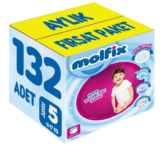 Molfix Külot Bebek Bezi Beden:5 (12-17KG) Junior 132 Adet Aylık Fırsat Pk