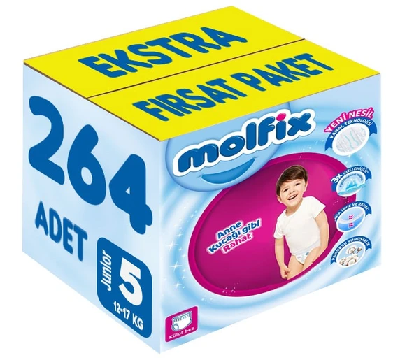 Molfix Külot Bebek Bezi Beden:5 (12-17KG) Junior 264 Adet Ekstra Fırsat Pk