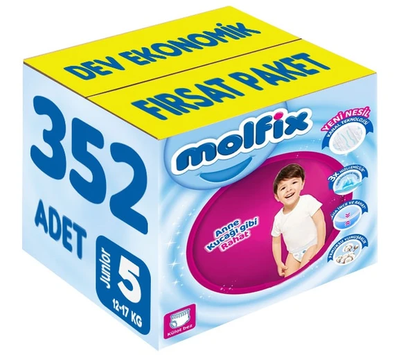 Molfix Külot Bebek Bezi Beden:5 (12-17KG) Junior 352 Adet Dev Ekonomik Fırsat Pk