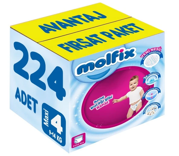 Molfix Külot Bebek Bezi Beden:4 (9-14KG) Maxi 224 Adet Avantaj Fırsat Pk