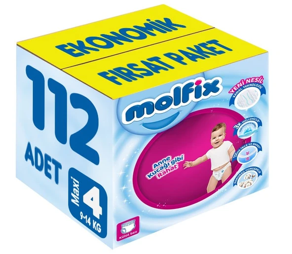 Molfix Külot Bebek Bezi Beden:4 (9-14KG) Maxi 112 Adet Ekonomik Fırsat Pk