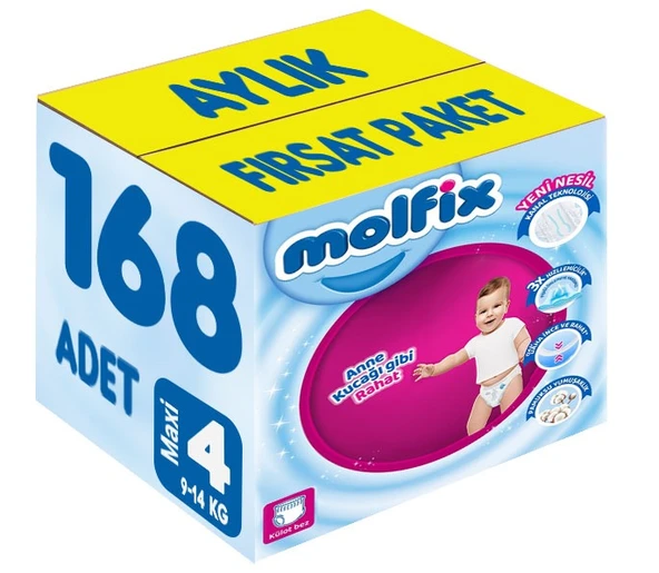 Molfix Külot Bebek Bezi Beden:4 (9-14KG) Maxi 168 Adet Aylık Fırsat Pk