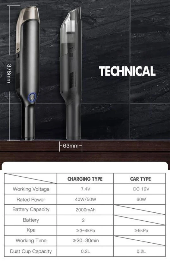 80W Portatif Yıkanabilir Filtreli 30dk Çalışma Islak Kuru Çekebilen Ev Ofis Uyumlu Araç Ev Süpürge - 4