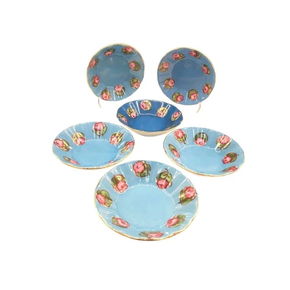 PORSELEN EL BOYAMA ÇAY TABAĞI 6'LI TURKUAZ