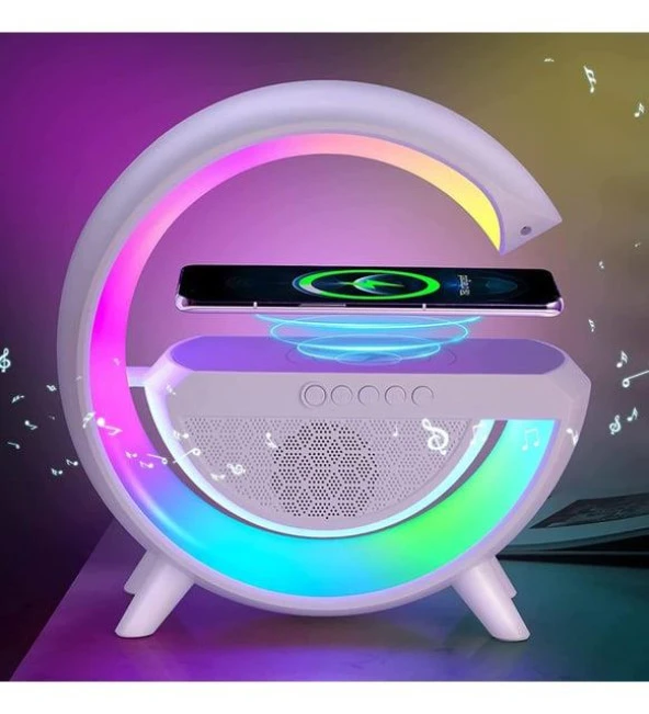 Kablosuz Telefon Standı Şarj LED Işıklı Bluetooth Hoparlör Radyolu Müzik Çalar 3in1 - 2