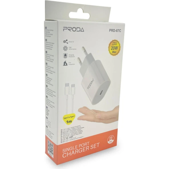Proda 20W Type-C To Type-C Hızlı Şarj Adaptörü Pd Güç Şarj Cihazı - Resim 2