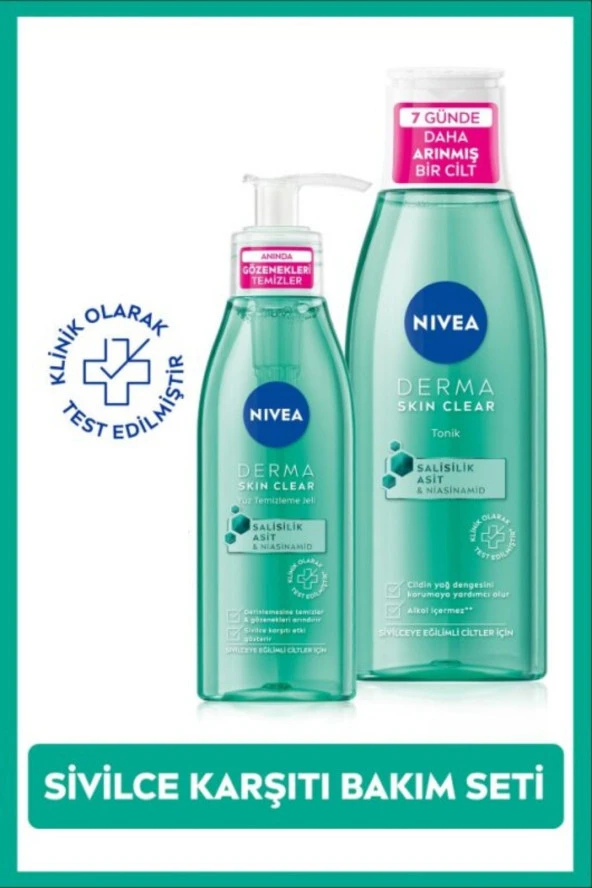 NIVEA Derma Skin Clear Niasinamid Yüz Temizleme Jeli 150ml Ve Tonik, Sivilce Karşıtı,