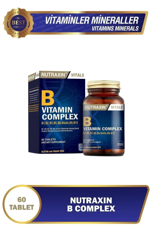 B Complex Vitamin 60 Tablet B1, B2, B3, B5, B6, B12