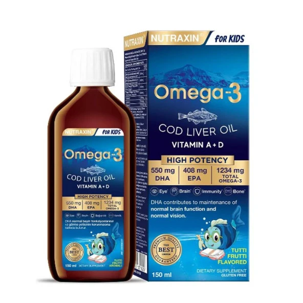 Nutraxin For Kids Omega-3 Balık Yağı Takviye Edici Gıda Karışık Meyve Aromalı 150 ml