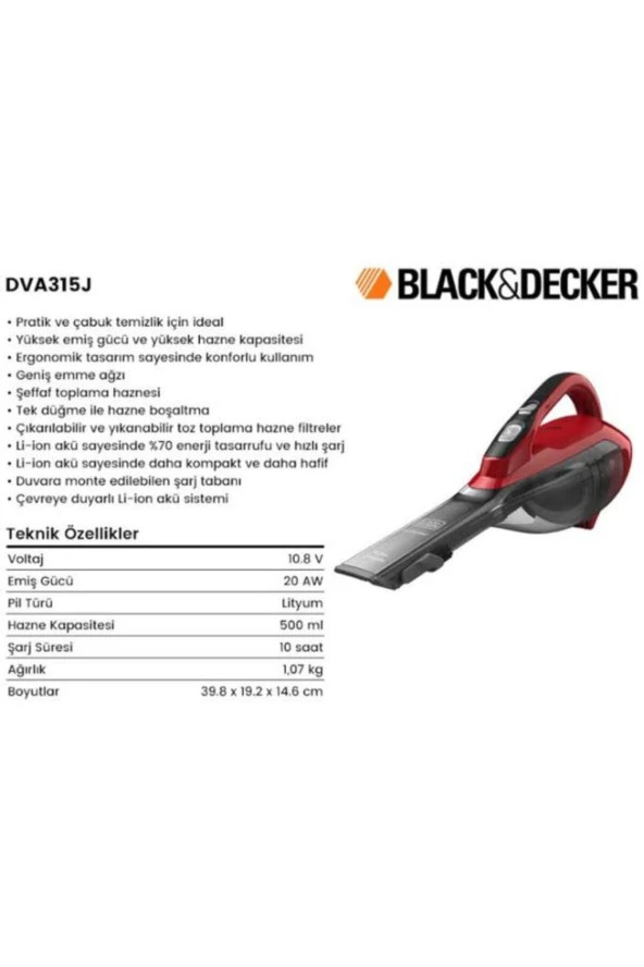 Black+Decker DVA315J 10.8 V Şarjlı Süpürge