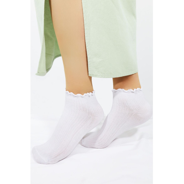 Kadın Bambu Çorap (4 ÇİFT) Renkli Fırfırlı Patik Kadın Çorap - 6