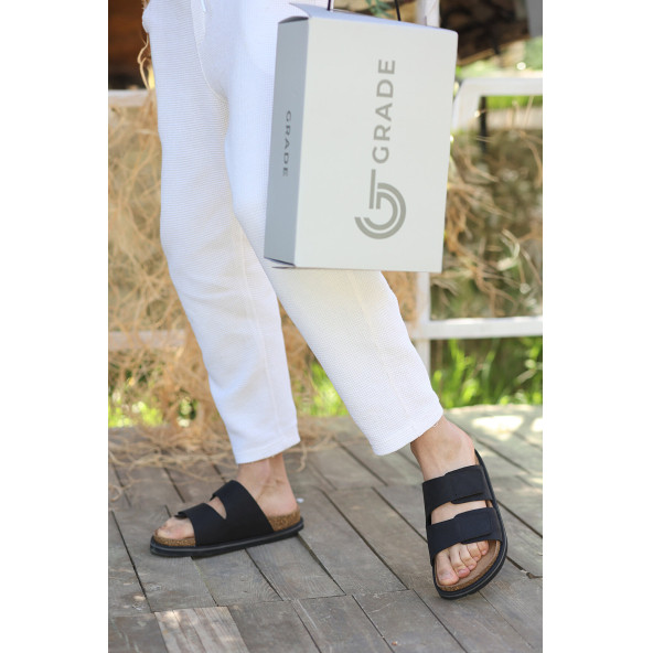 Hakiki Crazy Deri EVA Taban Kalın Çift Cırt Cırtlı Ortopedik Tasarım Erkek Terlik Sandalet - 6