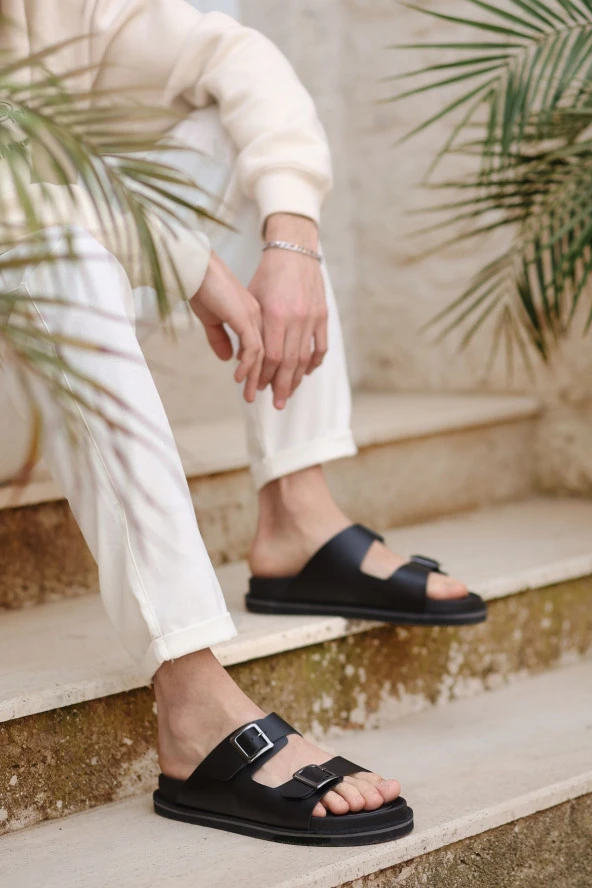 Hakiki Deri Kemer Tokalı Ortopedik EVA Taban Erkek Terlik - 2