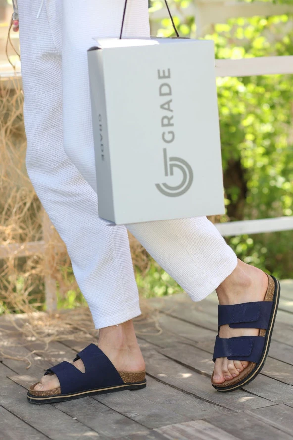 Hakiki Crazy Deri EVA Taban Kalın Çift Cırt Cırtlı Ortopedik Tasarım Erkek Terlik Sandalet - 2