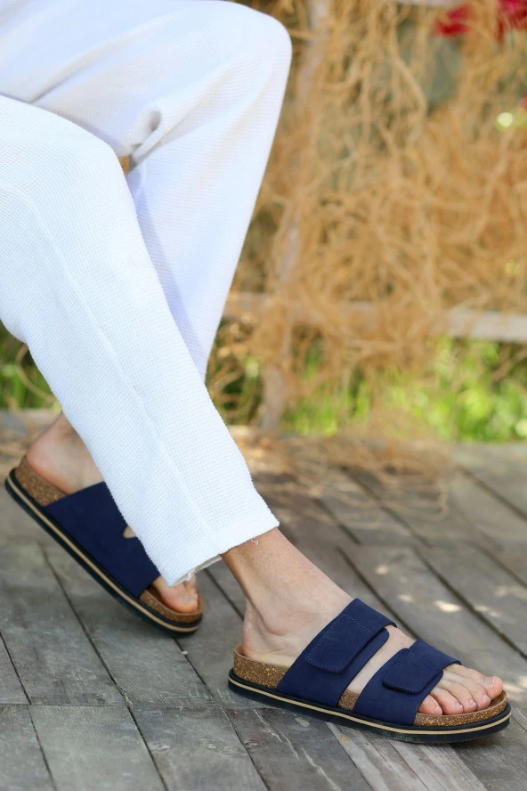 Hakiki Crazy Deri EVA Taban Kalın Çift Cırt Cırtlı Ortopedik Tasarım Erkek Terlik Sandalet - 3