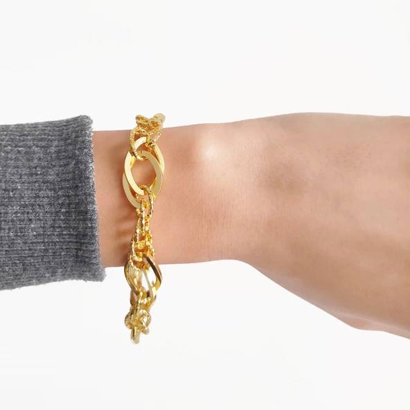 Samanyolu Bileklik 22 Ayar Altın Kaplama Lazerli Zincir Model BLK-495 - Resim 3