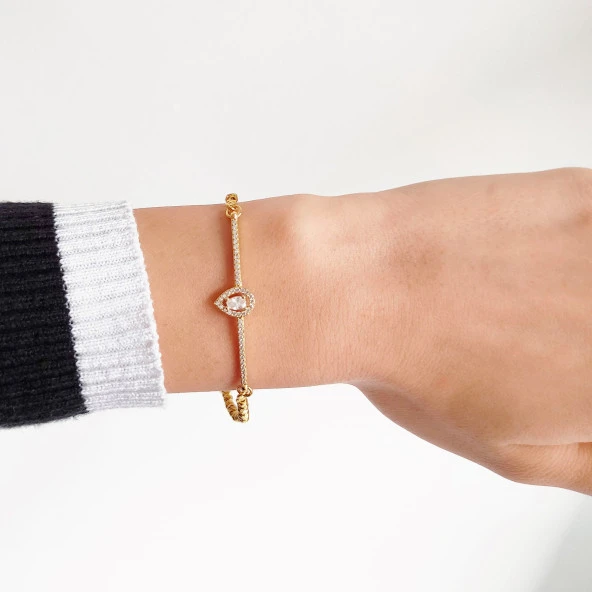 Altın Kaplama Su Damlası Taşlı Su Yolu Dorika Bayan Bileklik BLK-421 - Resim 2