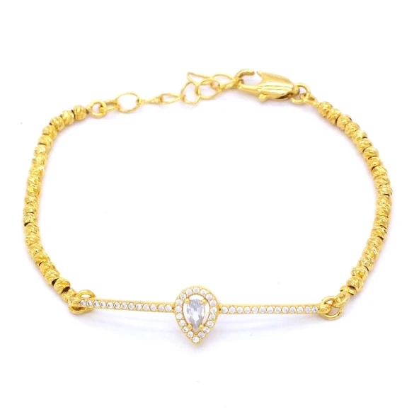 Altın Kaplama Su Damlası Taşlı Su Yolu Dorika Bayan Bileklik BLK-421 - Resim 3